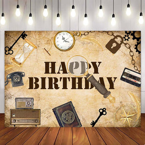 Mocsicka Retro Treasure Map Adventure Theme Happy Birthday Party Backdrop