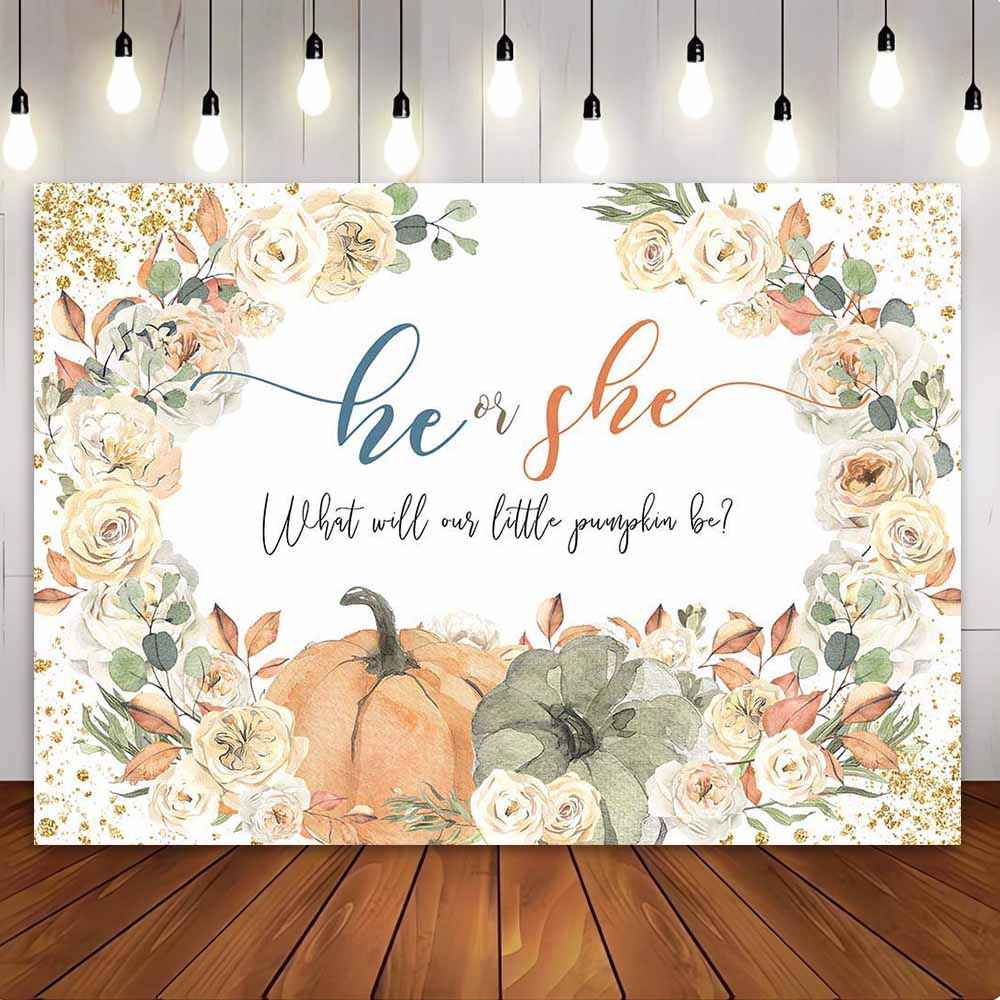Mocsicka Pumpkin Theme He or She Gender Reveal Party Backdrop-Mocsicka Party