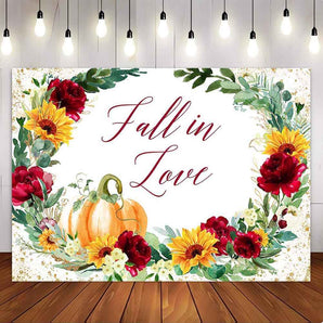 Mocsicka Fall in Love Pumpkin and Flowers Bridal Shower Backdrop-Mocsicka Party
