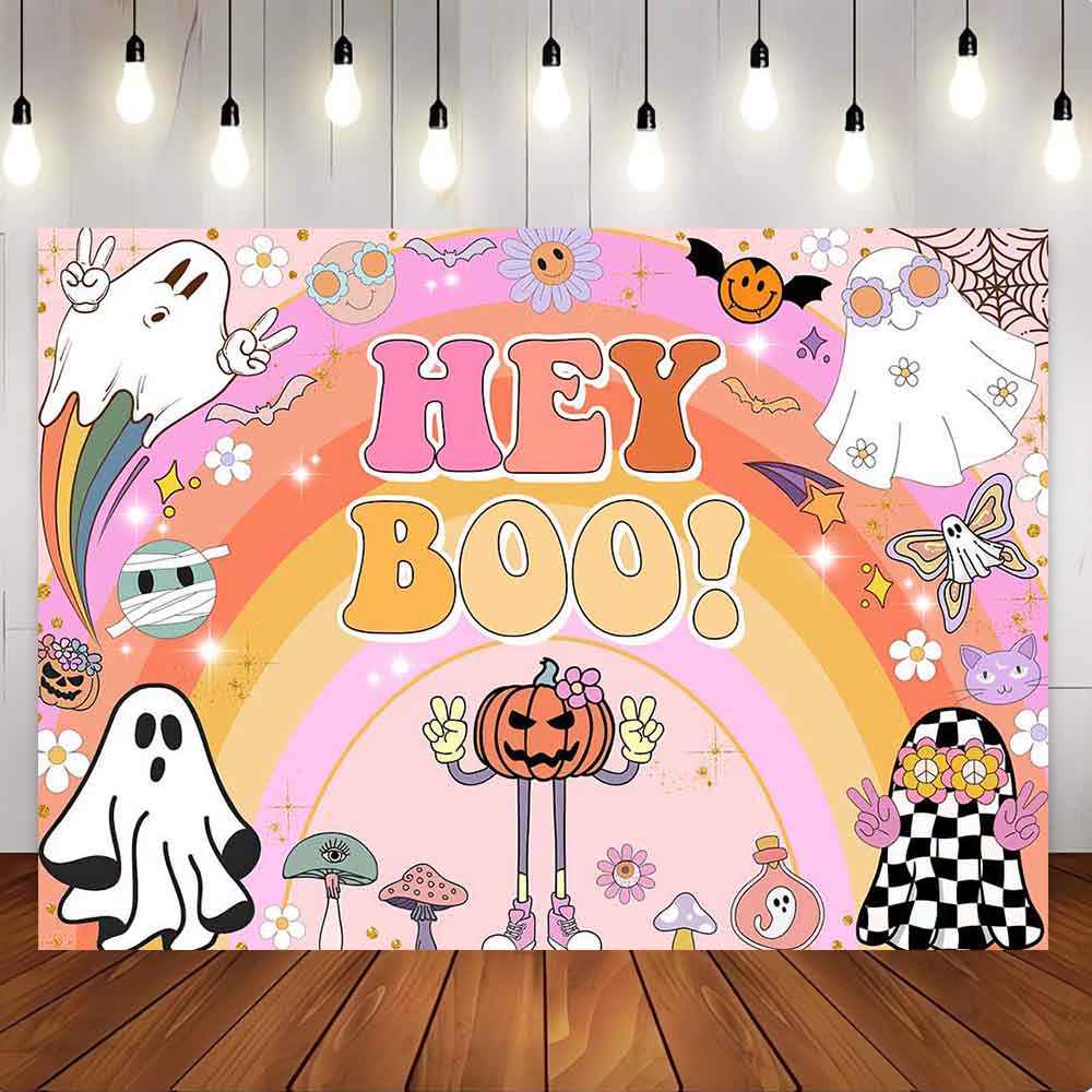 Mocsicka Halloween Theme Rainbow Hey Boo Backdrop for Party Decoration-Mocsicka Party