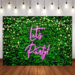 Mocsicka Green Grass Pink Let's Party Backdrop