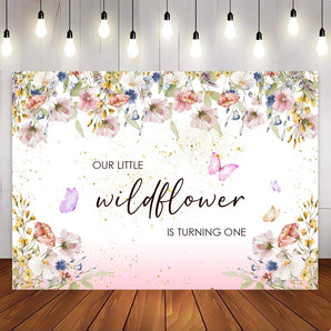 Mocsicka Our Little Wildfower is Turning One Happy Birthday Party Backdrop