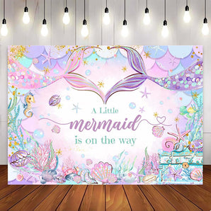 Mocsicka A Littel Mermaid is On The Way Baby Shower Backdrop