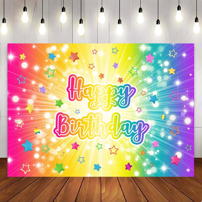 Mocsicka Colorful Little Stars Happy Birthday Party Backdrop