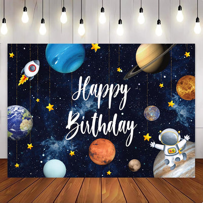 Mocsicka Space Theme Happy birthday  Happy Birthday Party Backdrop