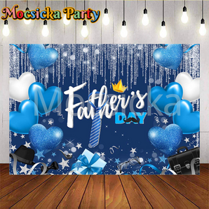 Mocsicka Happy Father's Day With Blue Tie And Balloons Photo Backdrop