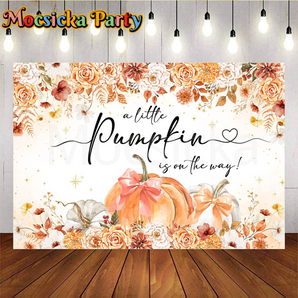 Mocsicka A Little Pumpkin is on the Way Baby Shower Backdrop
