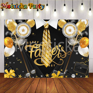 Mocsicka Happy Father's Day With Gold Tie And Balloons Photo Backdrop