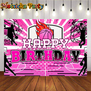 Mocsicka Pink Basketball Party Backdrop for Birthday