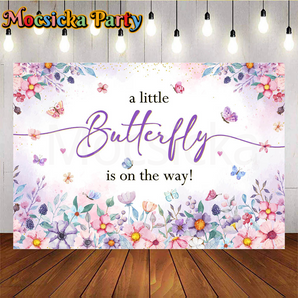 Mocsicka A Little Butterfly Is On The Way Backdrop for Baby Shower