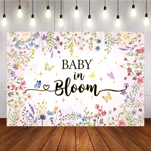 Mocsicka Baby in Bloom Backdrop Pink Flowers Girl Baby Shower Party Decorations Floral Spring Butterfly Flowers Oh Baby Nature Theme Photography Backdrop