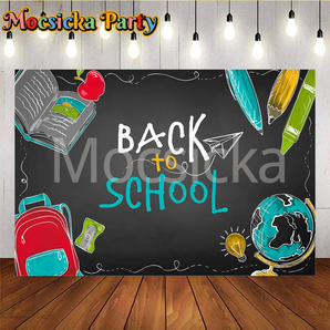 Mocsicka Back to School Schoolbag Globe And Apple Painting Party Backdrop