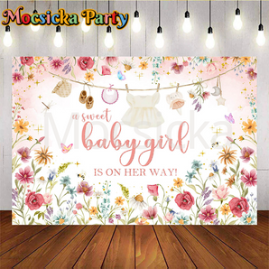 Mocsicka A Sweet Baby Girl Is On Her Way Baby Shower Backdrop