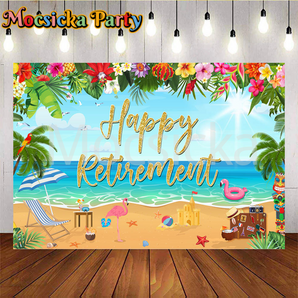 Mocsicka Happy Retirement On Summer Seaside Vacation Party Backdrop