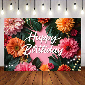 Tropical Forest Flowers Vegetation Happy Birthday Backdrop