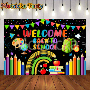 Mocsicka Back to School School Bag, Drawing Board and Crayons Party Backdrop