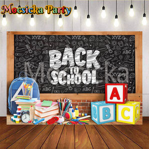 Mocsicka Back to School School Bag And Stationery and ABC Letter Lamp Party Backdrop
