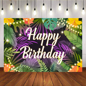 Tropical Forest Flowers Purple Vegetation Happy Birthday Backdrop