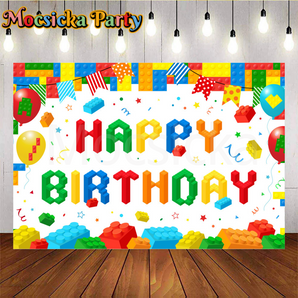 Mocsicka Building Blocks-Themed Party Backdrop for Birthday