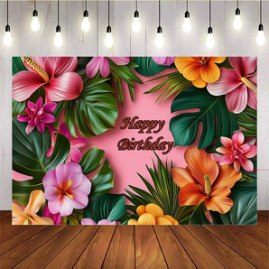 Mocsicka Tropical Jungle Beautiful Flowers Happy Birthday Photo Backdrop