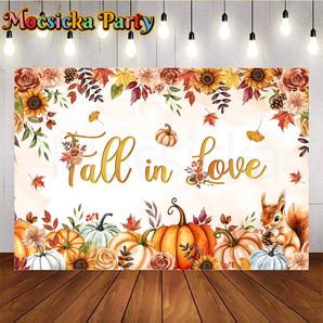 Mocsicka Fall in Love with Baby Backdrop with Pumpkin for Baby Shower