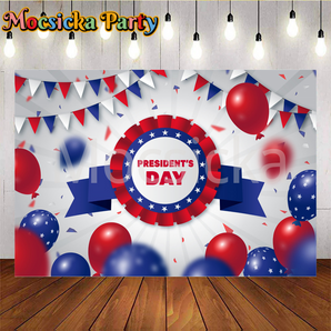 Mocsicka Presidents Day And Red And Blue Balloons And Chess Ribbons Party Backdrops