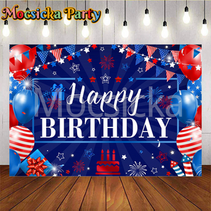Mocsicka 4th of July Birthday Backdrop Banner Red White and Blue Birthday Bday Party Backdrops