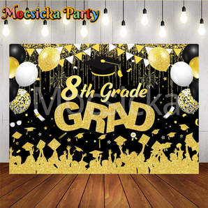 Mocsicka Congrats 8th Grade Grad – Elegant Black & Gold Photo Backdrop