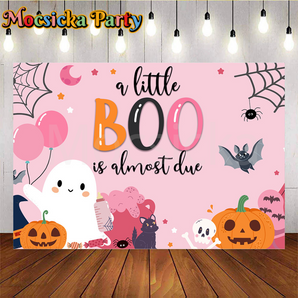 Mocsicka A Little BOO is almost due Background pink Baby Shower Backdrop