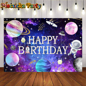 Mocsicka Space-Themed Party Backdrop for Birthday