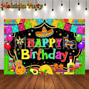 Mocsicka Mexican Fiesta Happy Birthday Party Decorations Backdrop