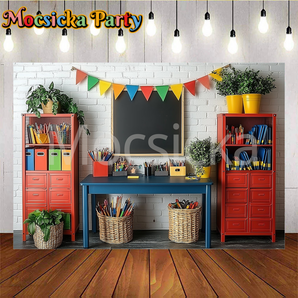 Mocsicka Back to School Vibrant School Supply Storage Party Backdrop