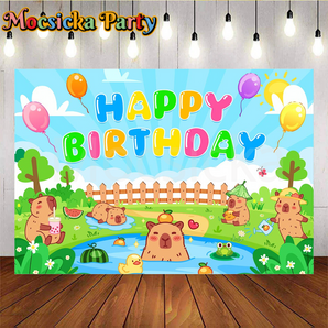 Mocsicka Capybara Cartoon-Themed Party Backdrop for Birthday