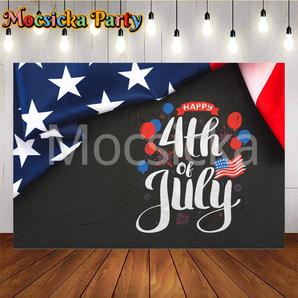 Mocsicka Happy Fourth of July American Flag and Ballons Celebrating Independence Day Backdrops II