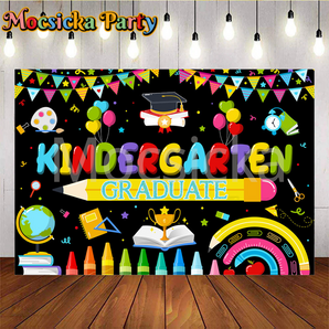 Mocsicka Celebrating Kindergarten Graduation Black Backdrop