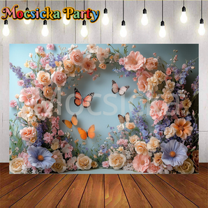 Mocsicka Beautiful Butterfly And Flowers Party Photo Backdrop