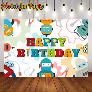 Mocsicka Cartoon Robot-Themed Party Backdrop for Birthday