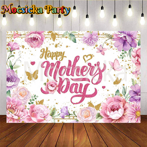 Mocsicka Romantic Purple Flowers Happy Mother's Day Backdrop