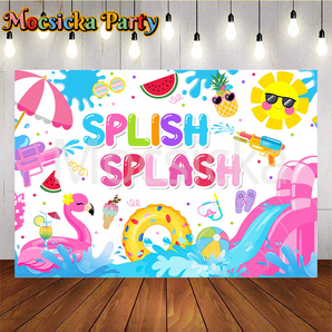 Mocsicka Summer Splish Splish Happy Water Play With Water Gun Backdrop