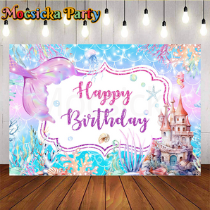 Mocsicka Mermaid Castle-Themed Party Backdrop for Birthday
