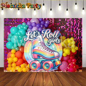Mocsicka Let's Roll Girls Party Photo Backdrop