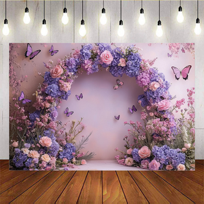 Mocsicka Purple Flowers And Butterflies Party Photo Backdrop