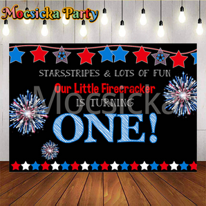 Mocsicka Independence Day 1st Birthday Backdrop 4th of July Our Little Firecracker is Turning One Photo Backdrops