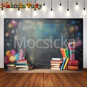 Mocsicka Back to School Colorful Pencils and Books Study Nook Party Backdrop