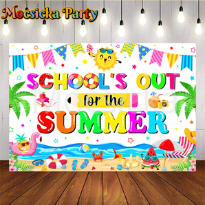 Mocsicka School's Out For The Summer Watermelon And Pineapple Beach Holiday Party Backdrop
