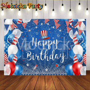 Mocsicka Happy 4th of July Backdrop Banner Red White and Blue Independence Birthday Day Party Backdrop
