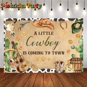 Mocsicka A Little Cowboy Is Coming Backdrop for Baby Shower