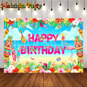 Mocsicka Summer Hawaiian Theme Tropical Happy Birthday Party Backdrop