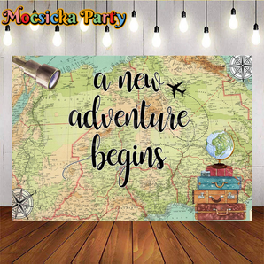Mocsicka A New Adventure Begins Map Backdrop for Baby Shower
