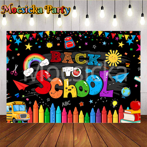 Mocsicka Lively and Fun Back to School Artwork Party Backdrop